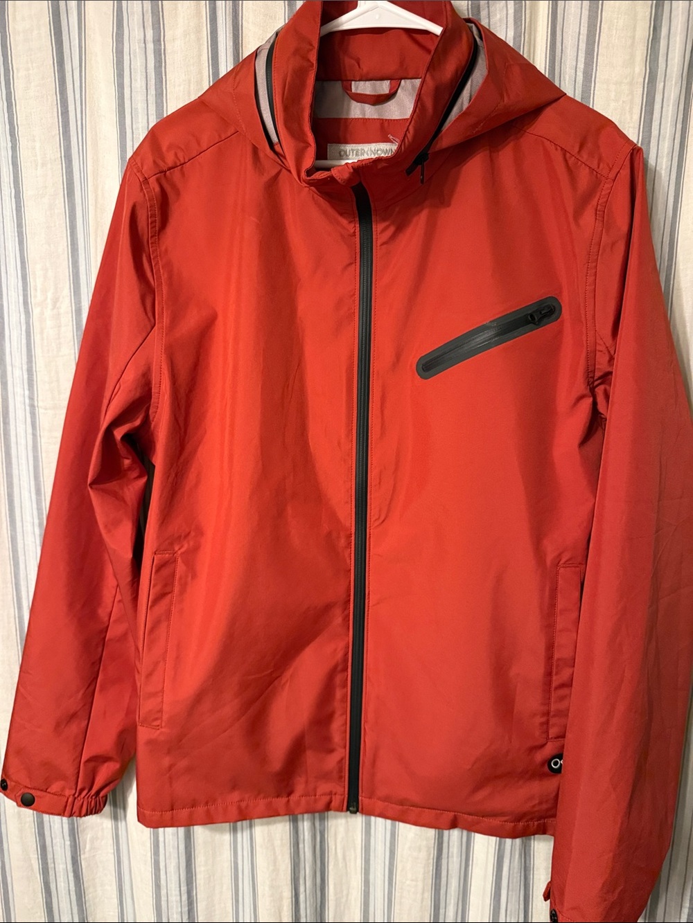 Outerknown Red Hooded Raincoat with Black Trim